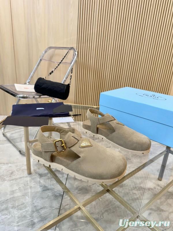 2025 Women Prada Beige Suede Sandals