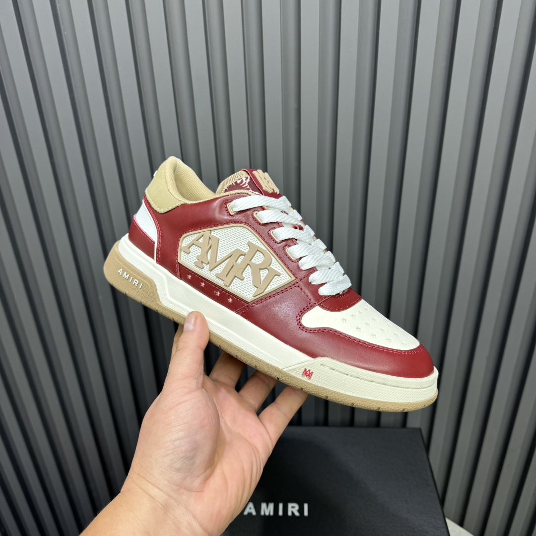 2025 Unisex Amiri Red White Beige Leather Sneakers MJ00360