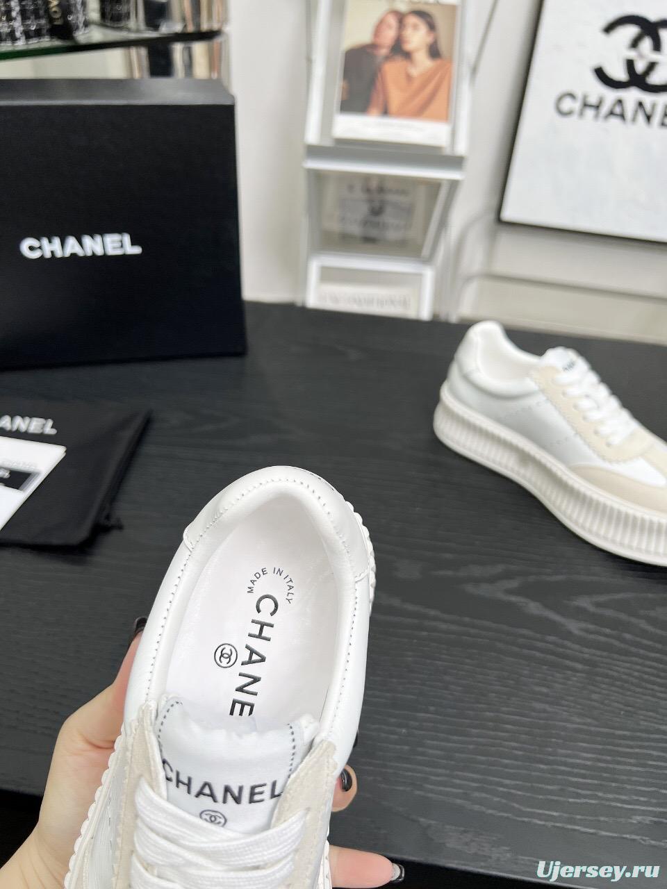 2025 Women Chanel White Leather Suede Sneakers LY00270