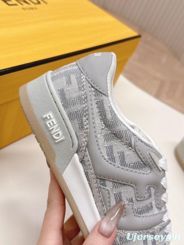 2025 Unisex Fendi Gray White Leather Fabric Plimsolls FF Retro LY00350(F)/LY00360(M)