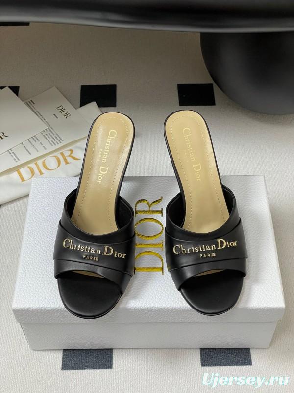 2025 Women Dior Black Leather High Heel Mules