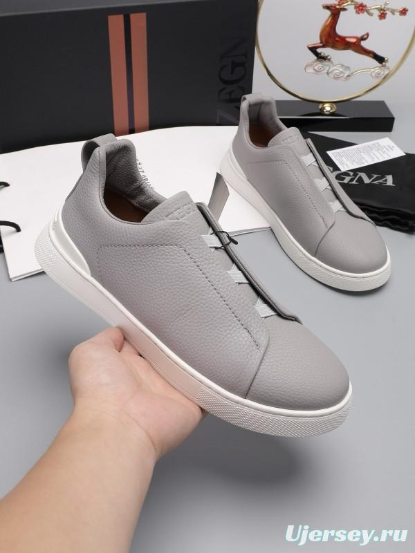 2024 Men Ermenegildo Zegna Grey Leather Low Top Sneakers MJ00240