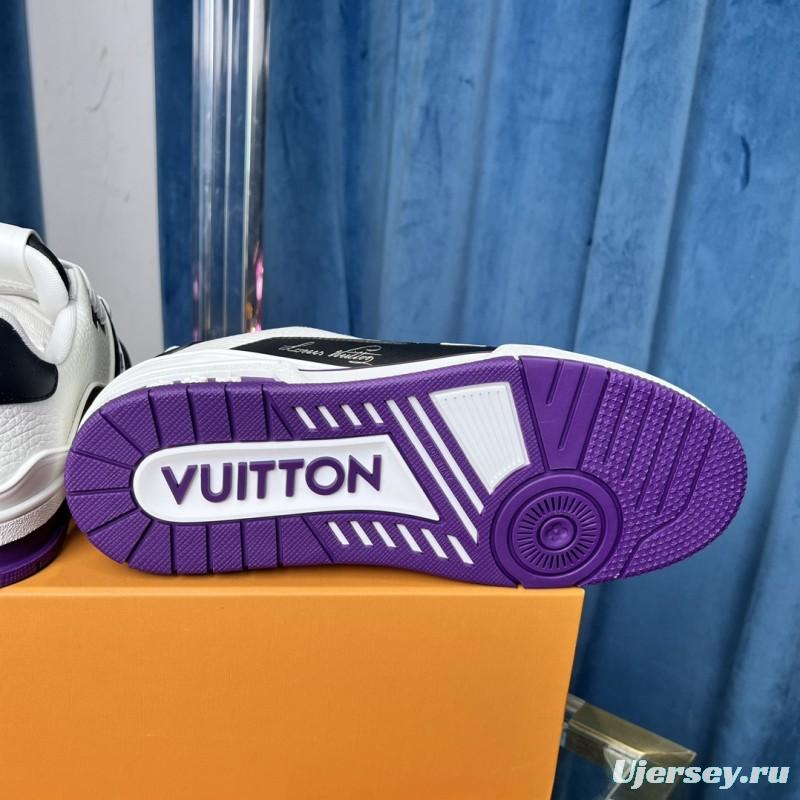 2025 Unisex Louis Vuitton White Black Purple Leather LV Trainer