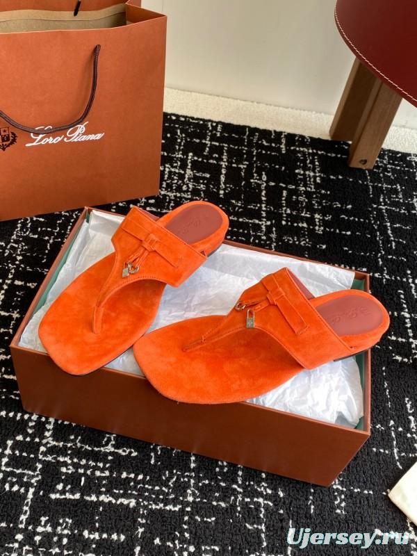 2025 Women Le Parmentier Orange Suede Slippers KFY00280