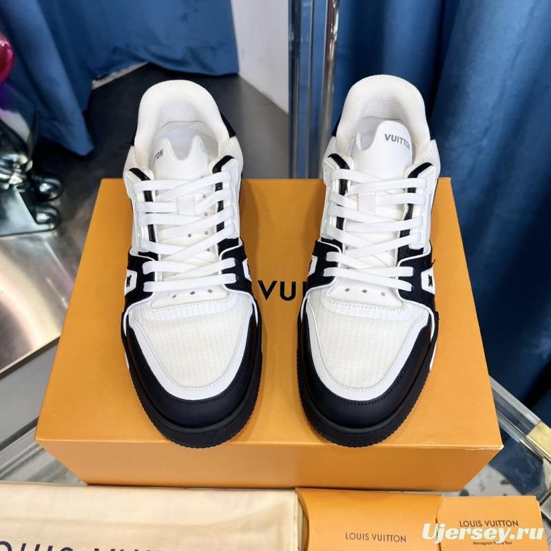 2025 Unisex Louis Vuitton White Black Leather Sneakers