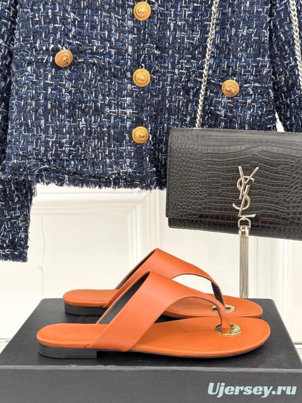 2025 Slippers Yves Saint Laurent Orange Leather Slippers