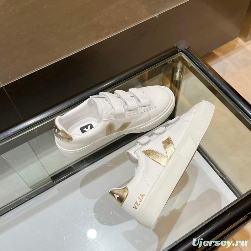 2025 Women VEJA White Gold Leather Strap Sneakers