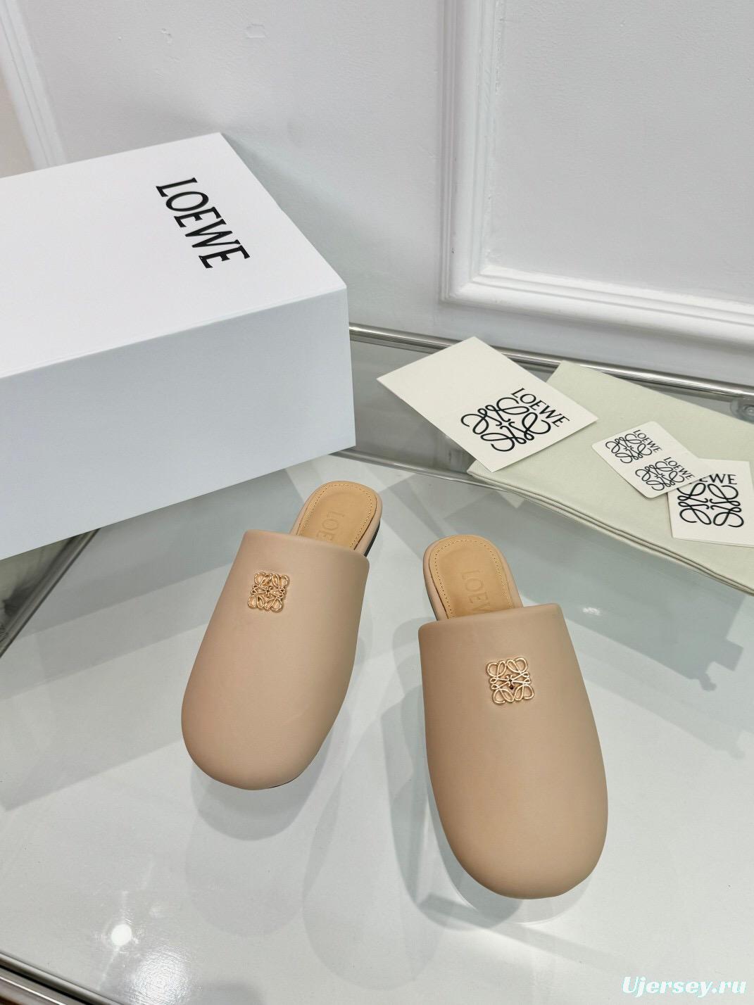 2025 Women Loewe Beige Leather Slippers LY00270