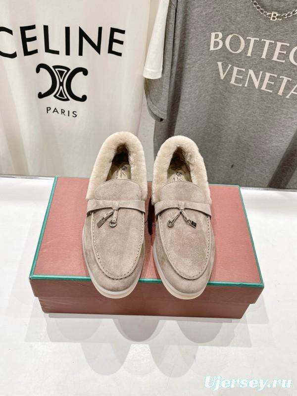 2024 Women LP Beige Suede Loafers Shearling MJ00300