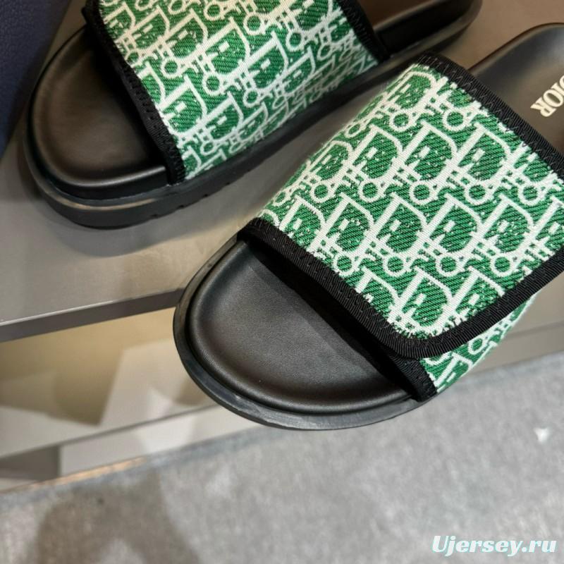 2024 Dior Green White Fabric Slippers MJ00180