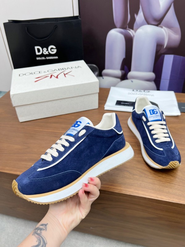2025 Men Dolce & Gabbana Blue Suede Leather Sneakers LY00300