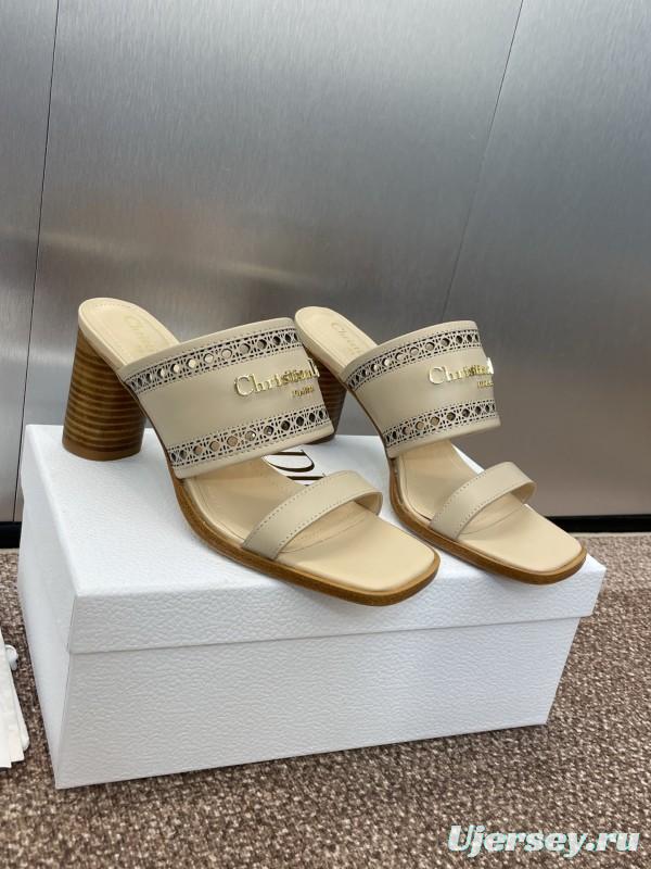 2025 Women Dior Beige Leather Slippers KFY00310