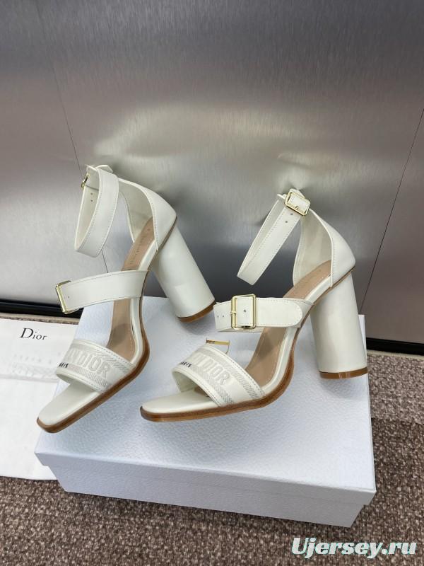 2025 Women Dior White Leather Sandals Embroidery KFY00310