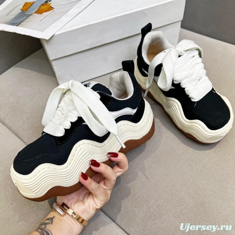 2025 Women HEYDAY Black White Canvas Leather Sneakers Wave Sole KFY00260