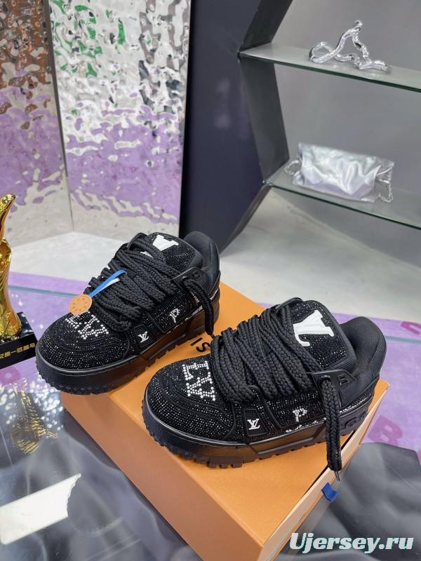 2024 Kids Louis Vuitton Black Rhinestone Fabric LV Trainer