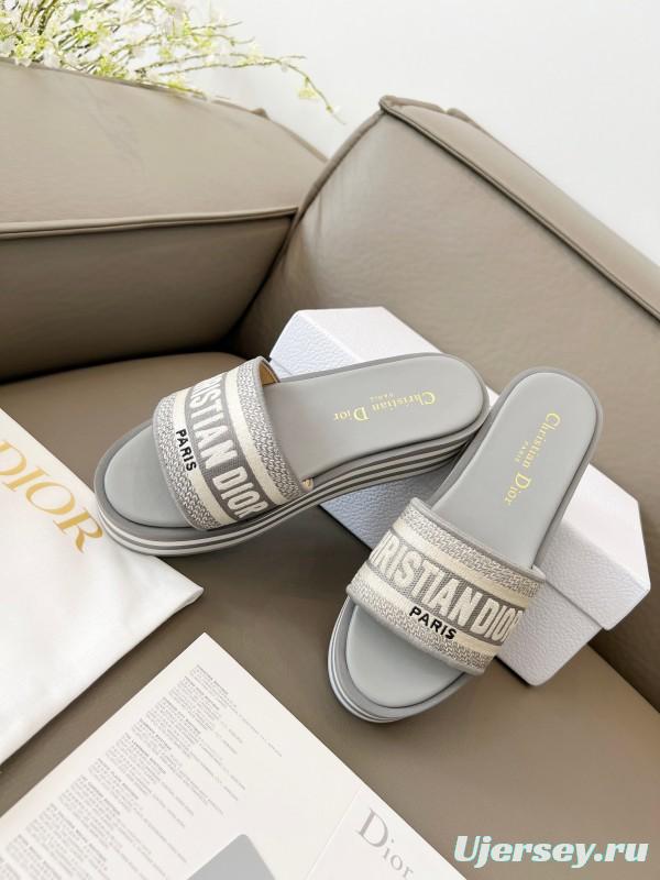 2025 Women Dior Grey Canvas Slippers CH