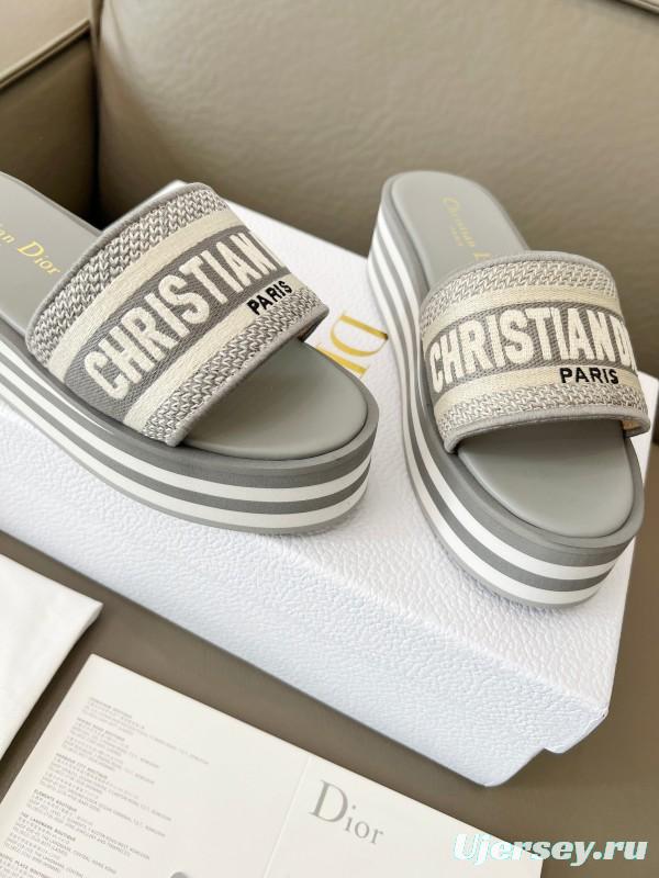 2025 Women Dior Grey Canvas Slippers CH