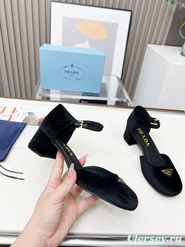 2025 Women Prada Black Suede Mary Jane Buckle LY00270