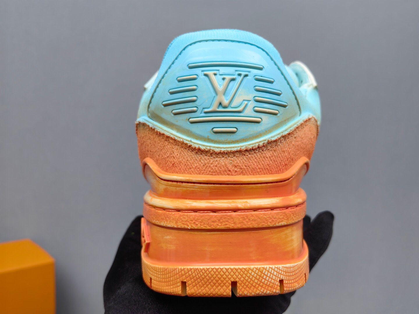 2025 Unisex Louis Vuitton Blue Orange Denim TPU Plimsolls Complex Wash KFY00510