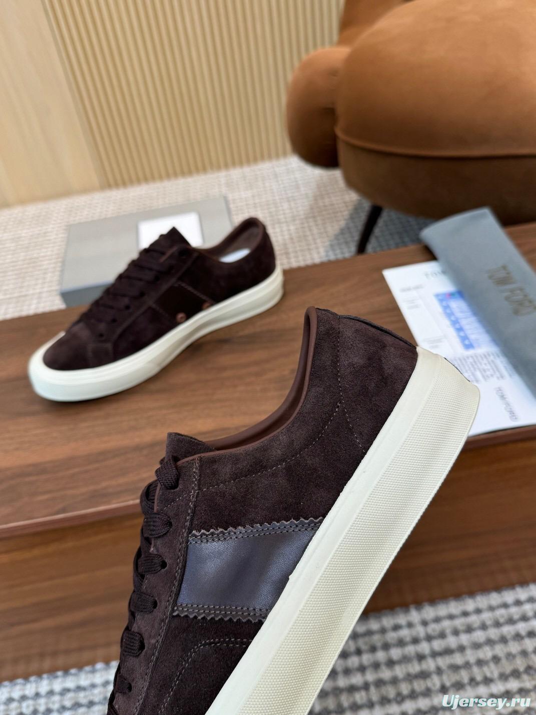 2025 Men TOM FORD Dark Brown Black Suede Leather Sneakers LY00360