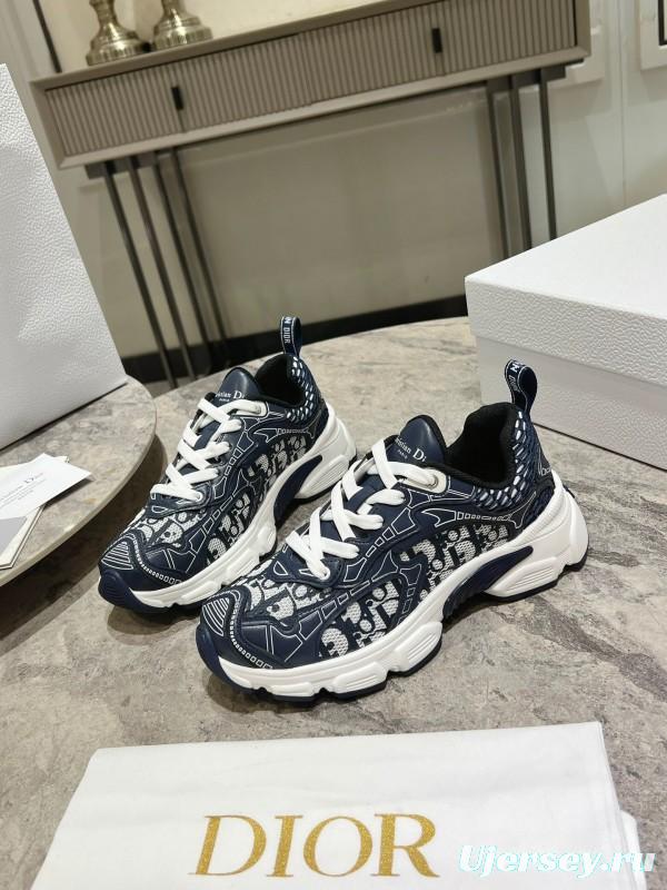 2025 Women Dior Navy White Fabric Sneakers