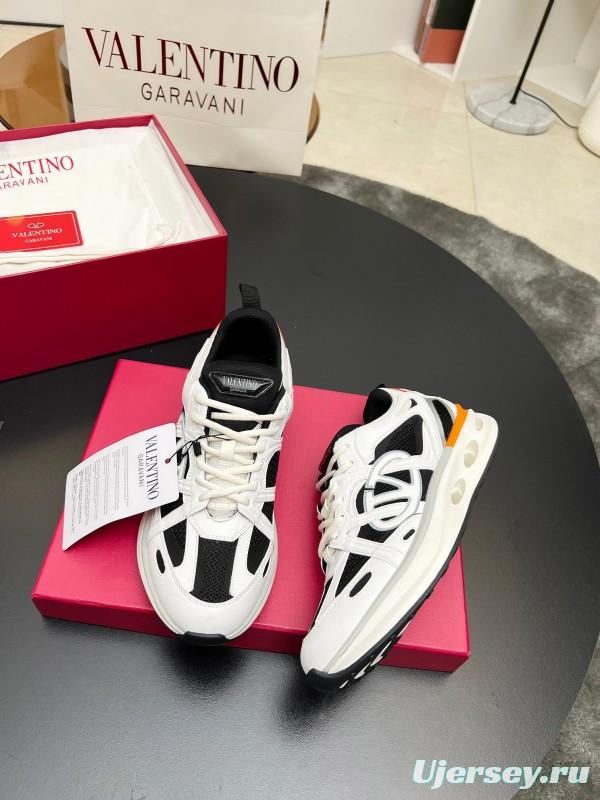 2025 Unisex Valentino White Black Orange Mesh Leather Sneakers Vlogo LY00410