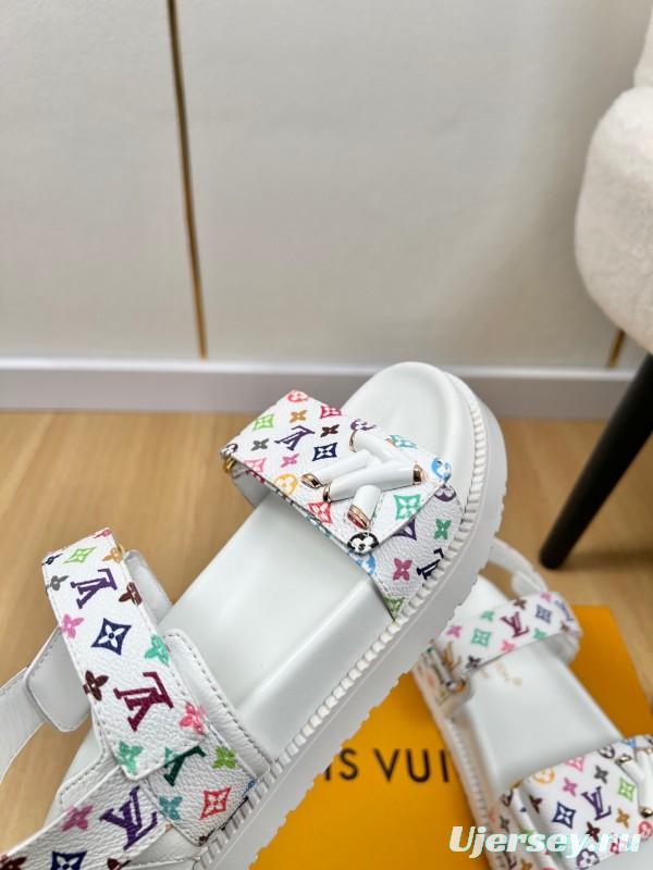 2025 Women Louis Vuitton White Multicolor Leather Sandals KFY00280