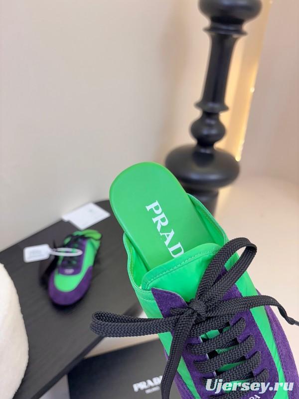 2025 Women Prada Green Purple Suede Sneakers