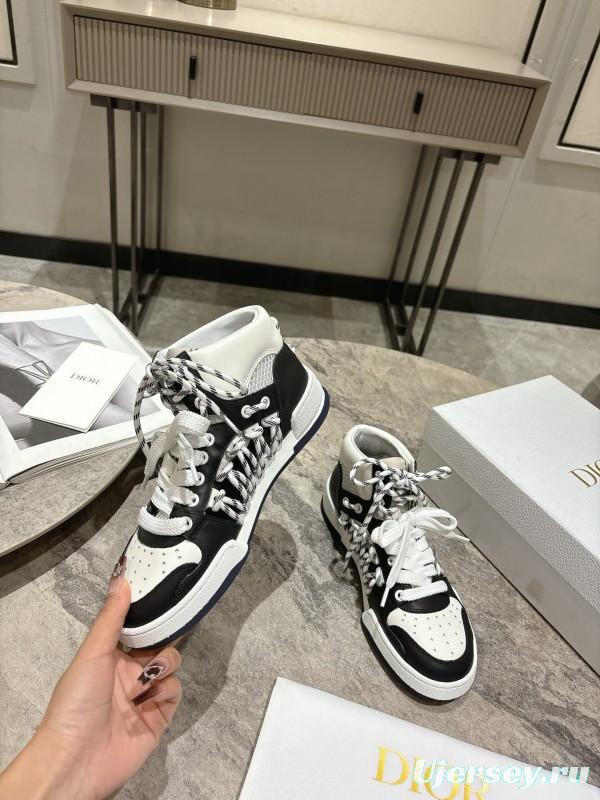 2025 Women Dior Black White Leather Sneakers KFY00340