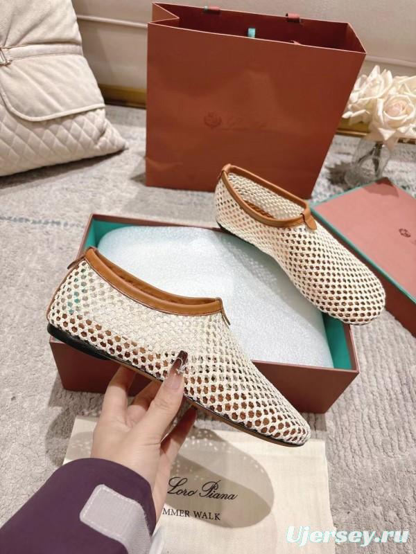 2025 Women Le Parmentier Beige Brown Mesh Ballet Flats Handmade LY00250