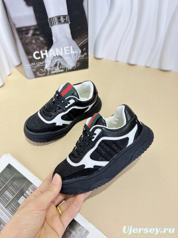 2024 Kids CHANEL Black White Leather Sneakers