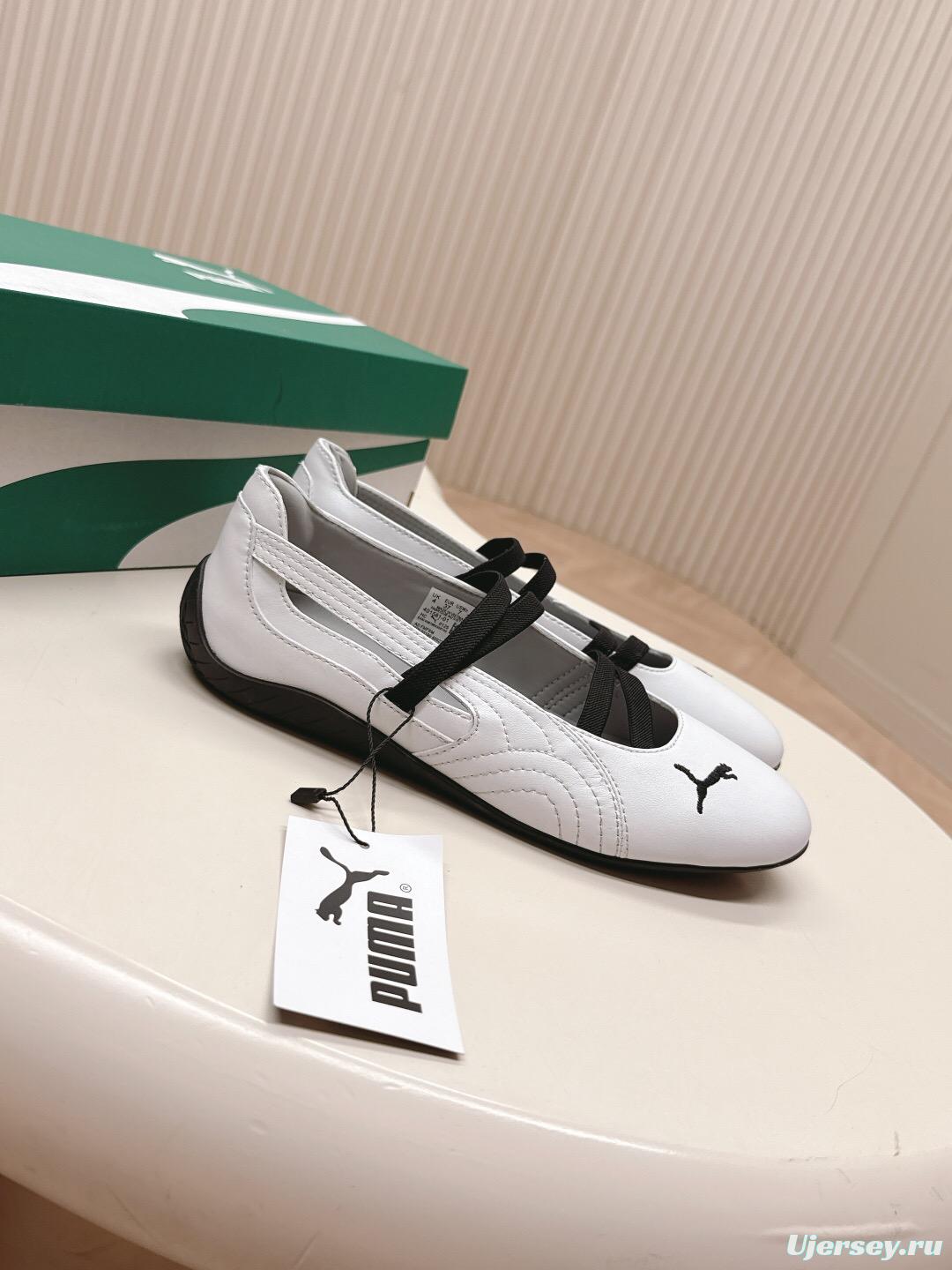 2025 Women Puma White Black Leather Ballet Flat LY