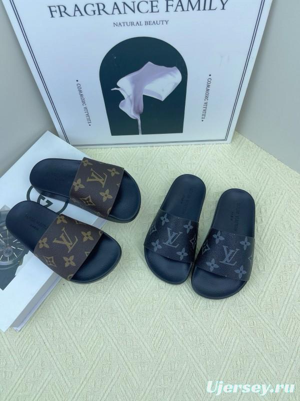 2025 Kids Louis Vuitton Brown Black Leather Slippers