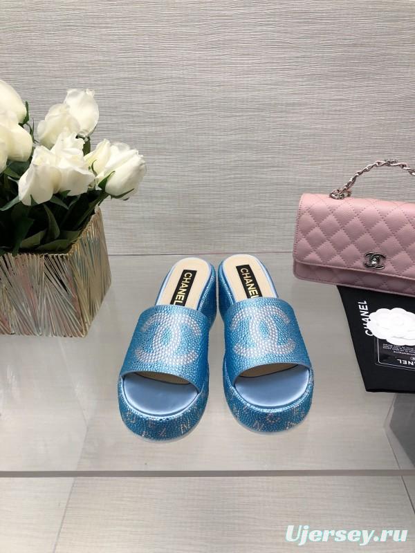 2025 CHANEL Blue Leather Slippers