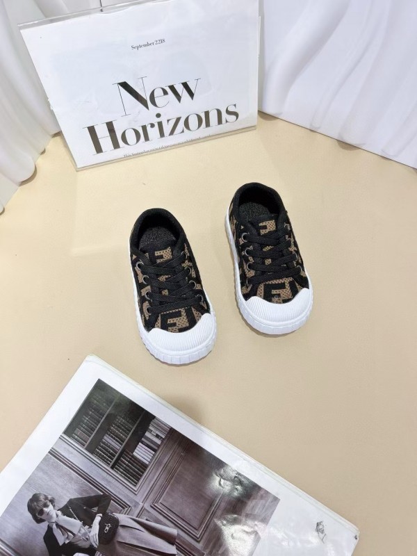 2024 Kids Fendi Black Brown Canvas Sneakers