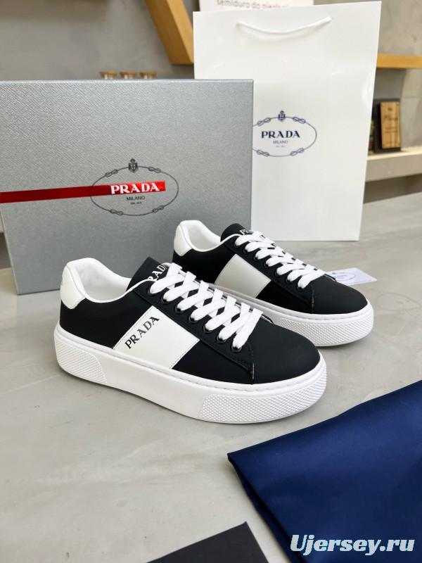 2024 Unisex Prada Black White Leather Sneakers MJ00310