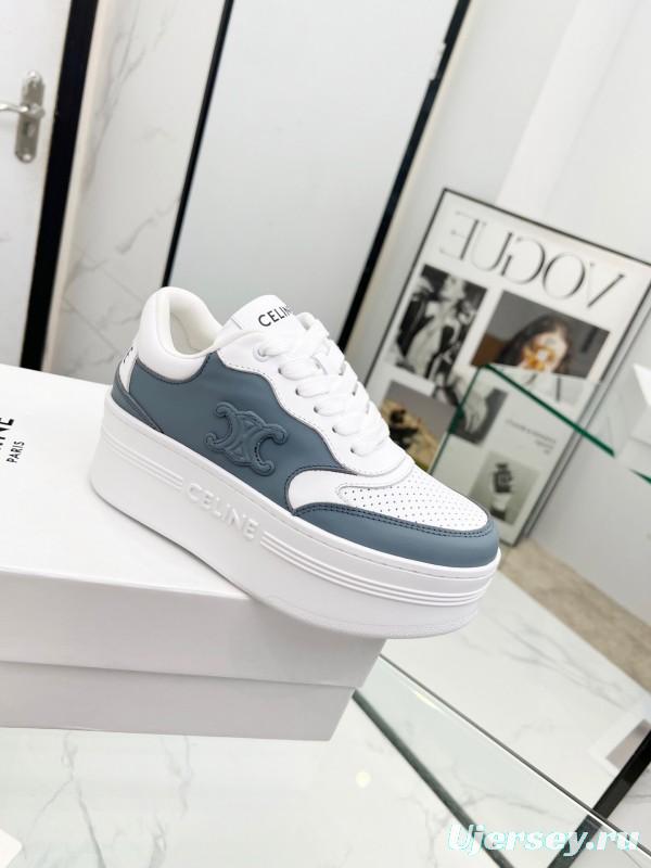 2025 Women Celine White Gray Leather Platform Sneakers LY00360