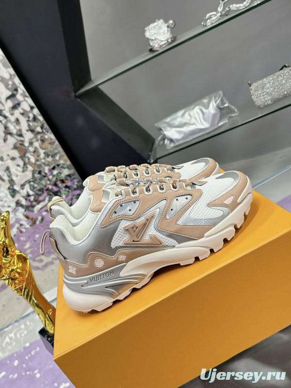 2025 Men Louis Vuitton Gradient Color Beige White Mesh Leather Sneakers MJ00420