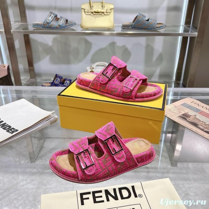 2025 Slippers Fendi Pink Jacquard Buckle KFY00250