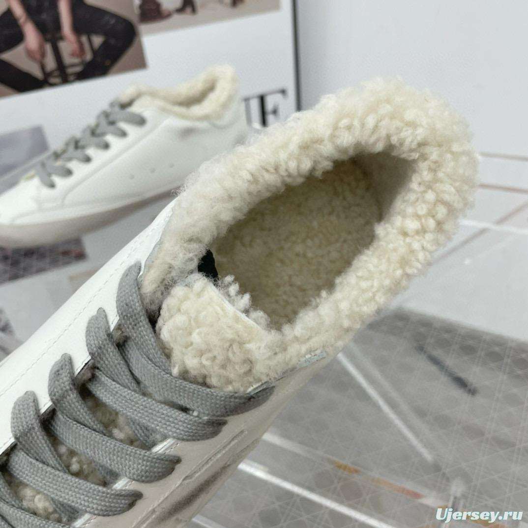 2025 Women GGDB White Grey Leather Shearling Sneakers