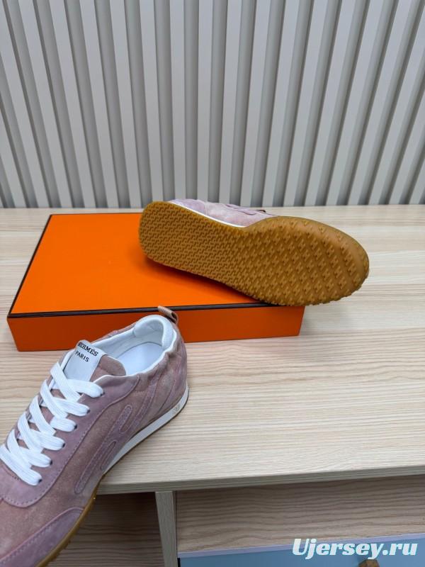 2025 Women Hermès Pink Suede Sneakers LY00310