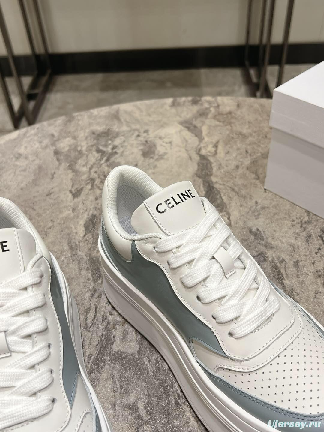 2025 Women Celine Blue White Leather Mesh Sneakers
