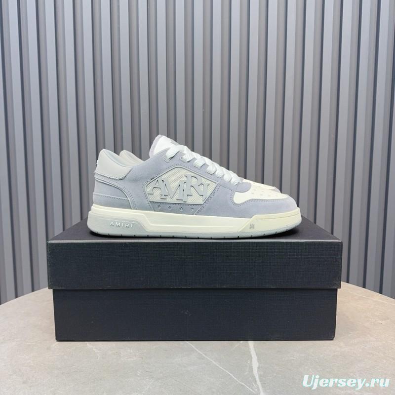 2025 Unisex Amiri White Grey Leather Suede Sneakers MJ00360