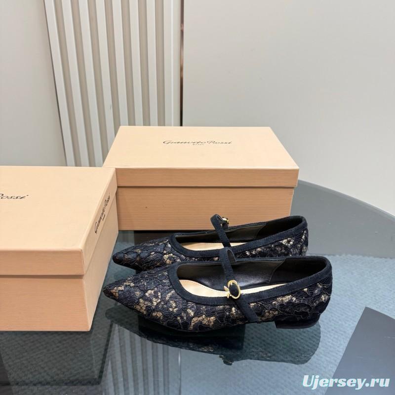 2025 Women Gianvito Rossi Black Lace Leather Mary Jane KFY00260