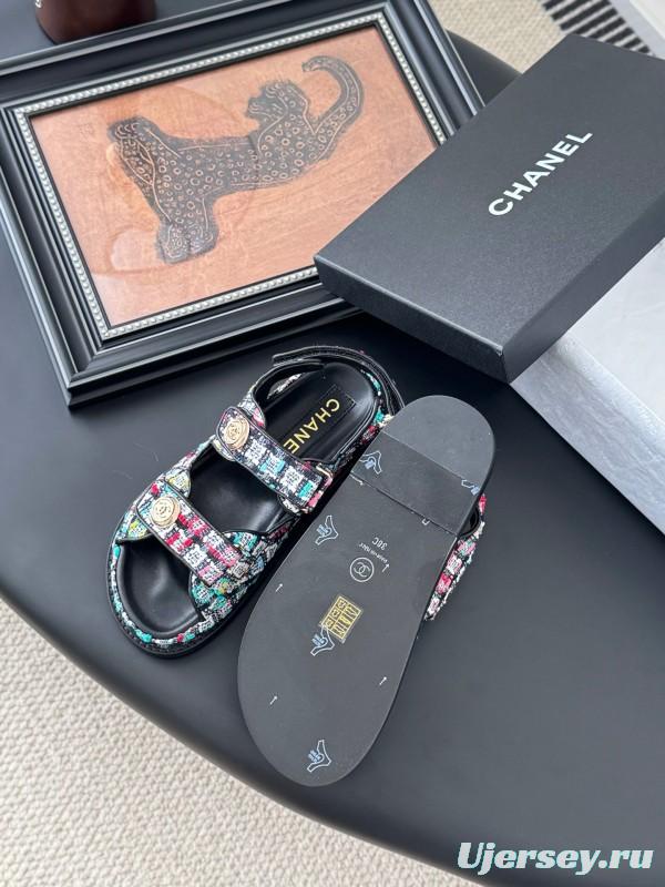 2025 Women Chanel Multicolor Fabric Sandals LY00320