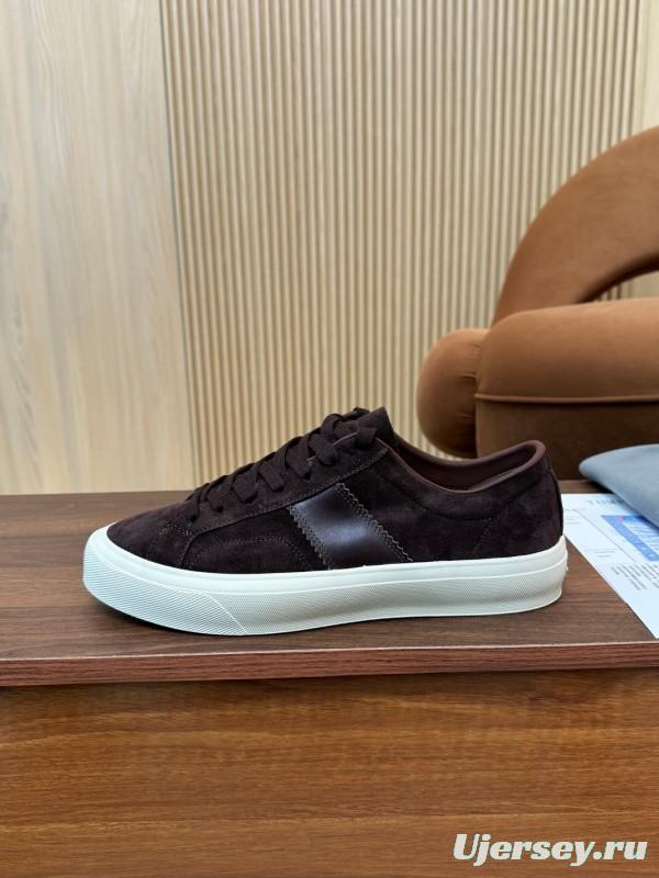 2025 Men TOM FORD Dark Brown Black Suede Leather Sneakers LY00360