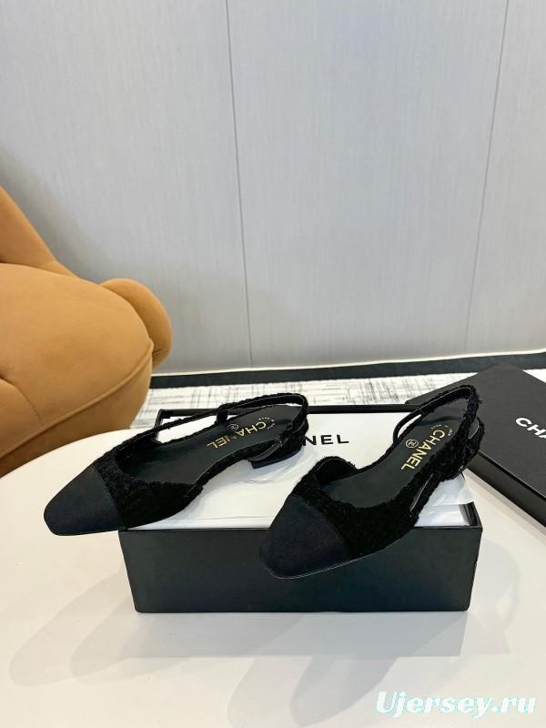 2025 Women Chanel Black Leather Bouclé Ballet Flats LY00240