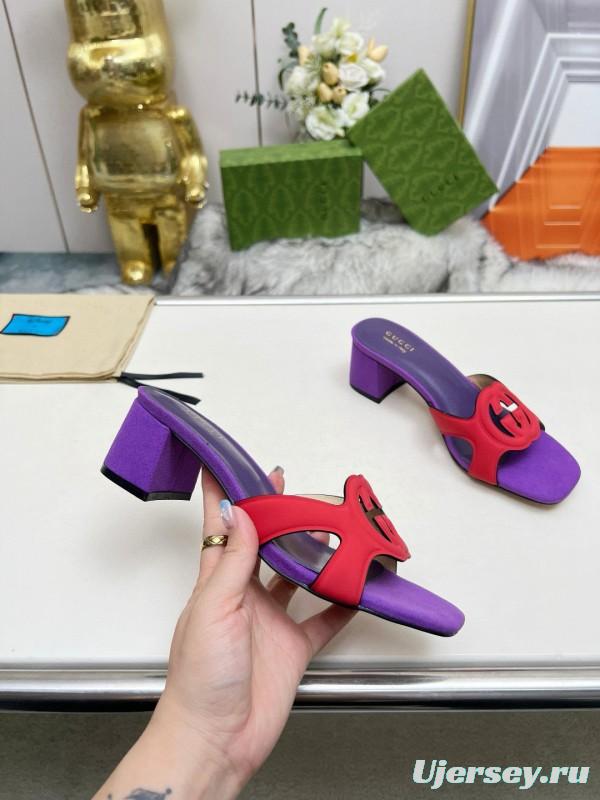 2025 Gucci Purple Red Leather Slippers MJ00190