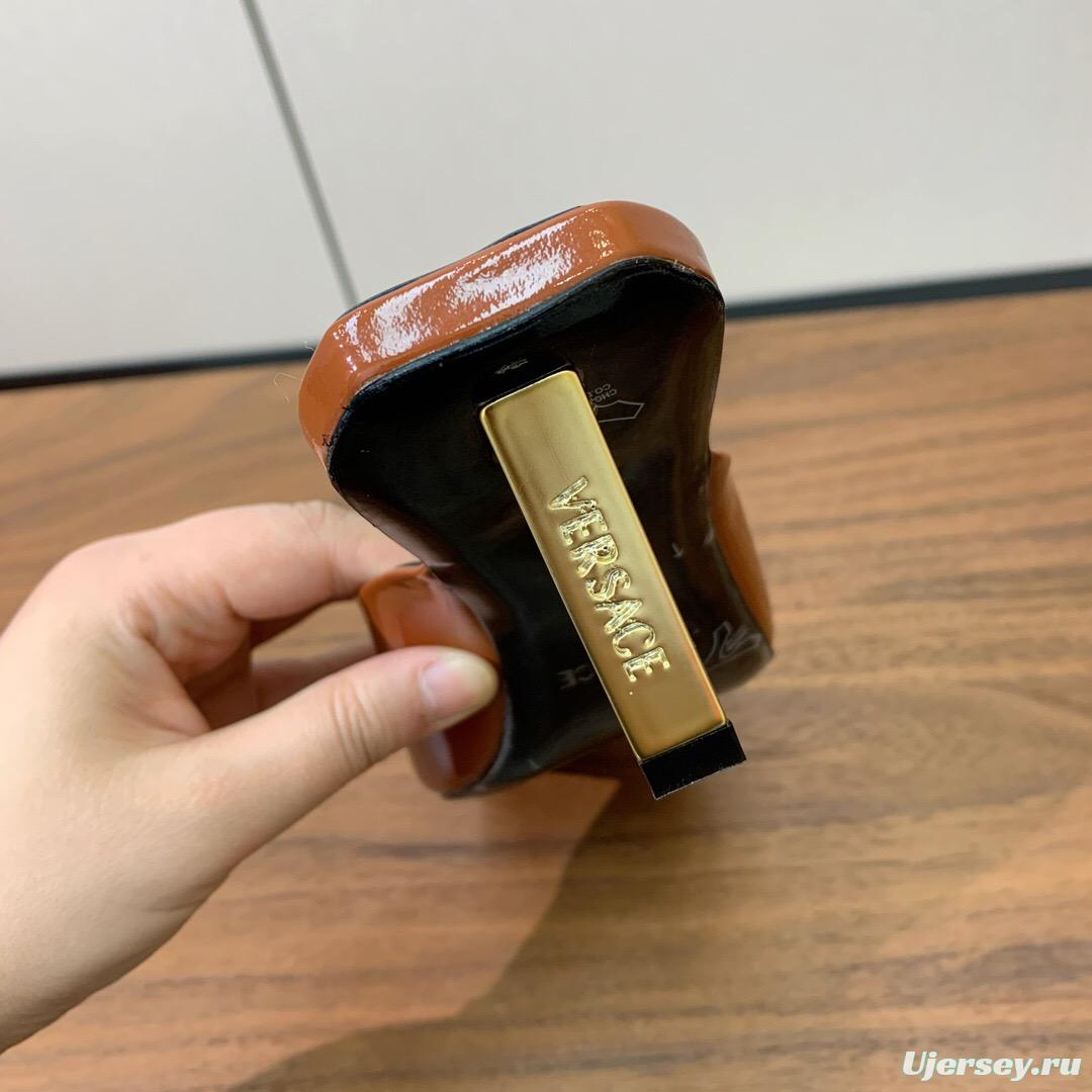 2025 Women VERSACE Brown Patent Leather Slippers