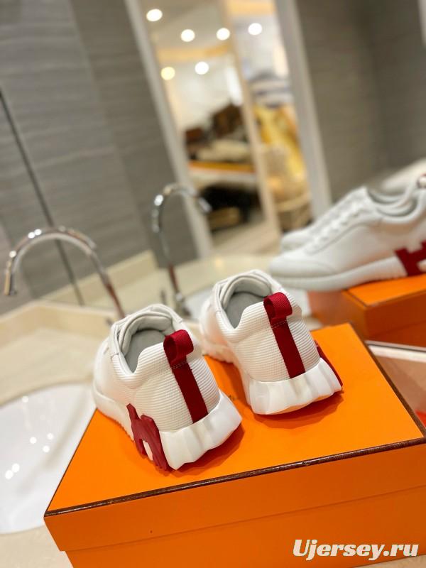 2024 Unisex Hermès White Red Silk Sheepskin Sneakers MJ00320